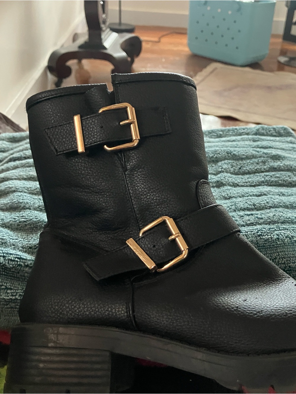 Women's Black Buckle Moto Ankle Boots